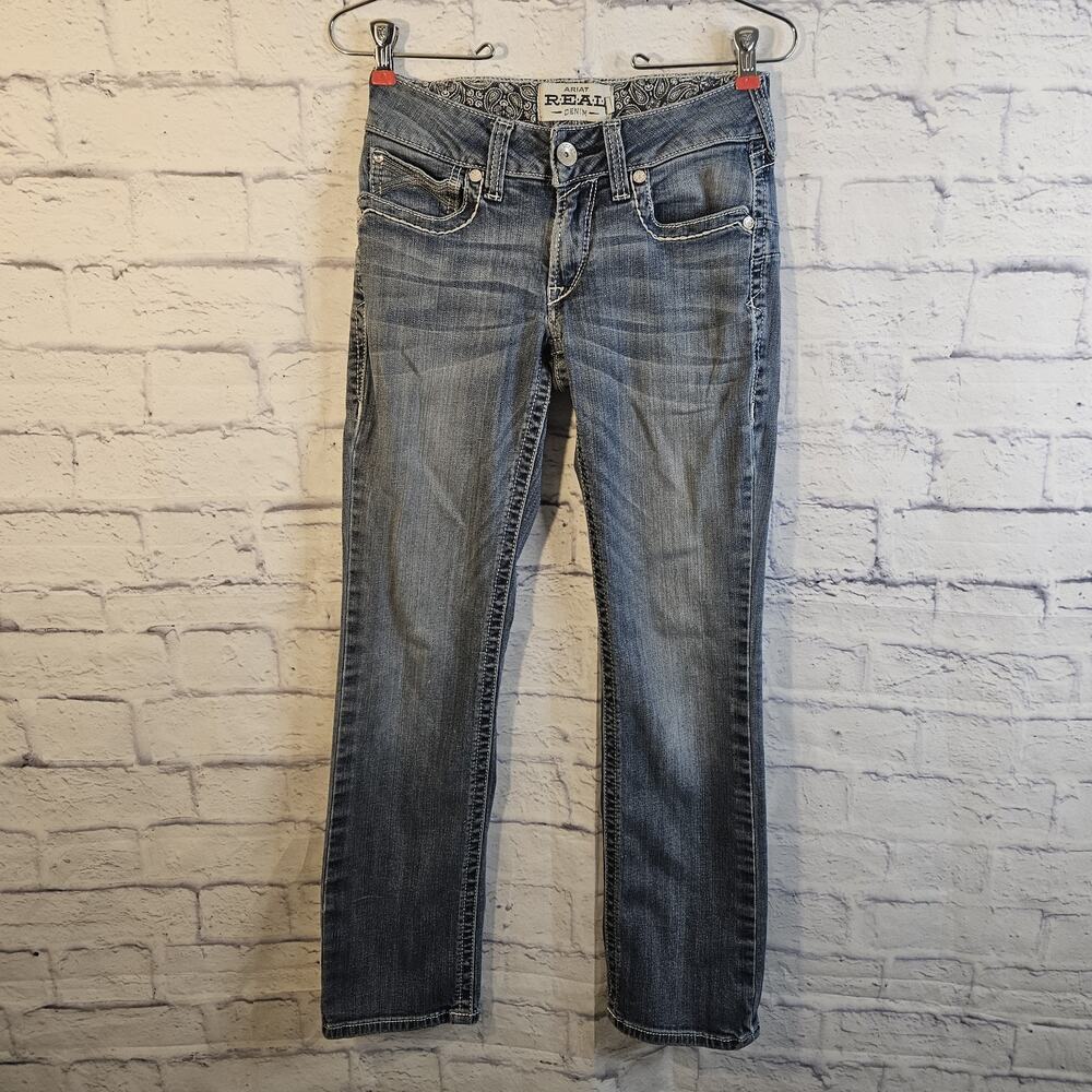 Ariat REAL Jeans Womens 27S Blue Mid-Rise Stretch Straight Classic Western Denim
